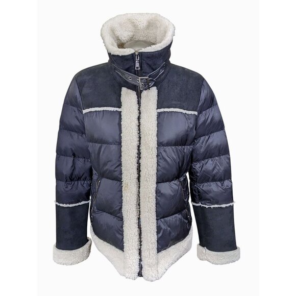 Tahari Black Selena Faux Shearling Trim Jacket Coat Size L Outdoor Winter Fall - Picture 7 of 14